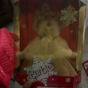 1989 Barbie Holiday Doll in Ivory Gown with White Fur Trim